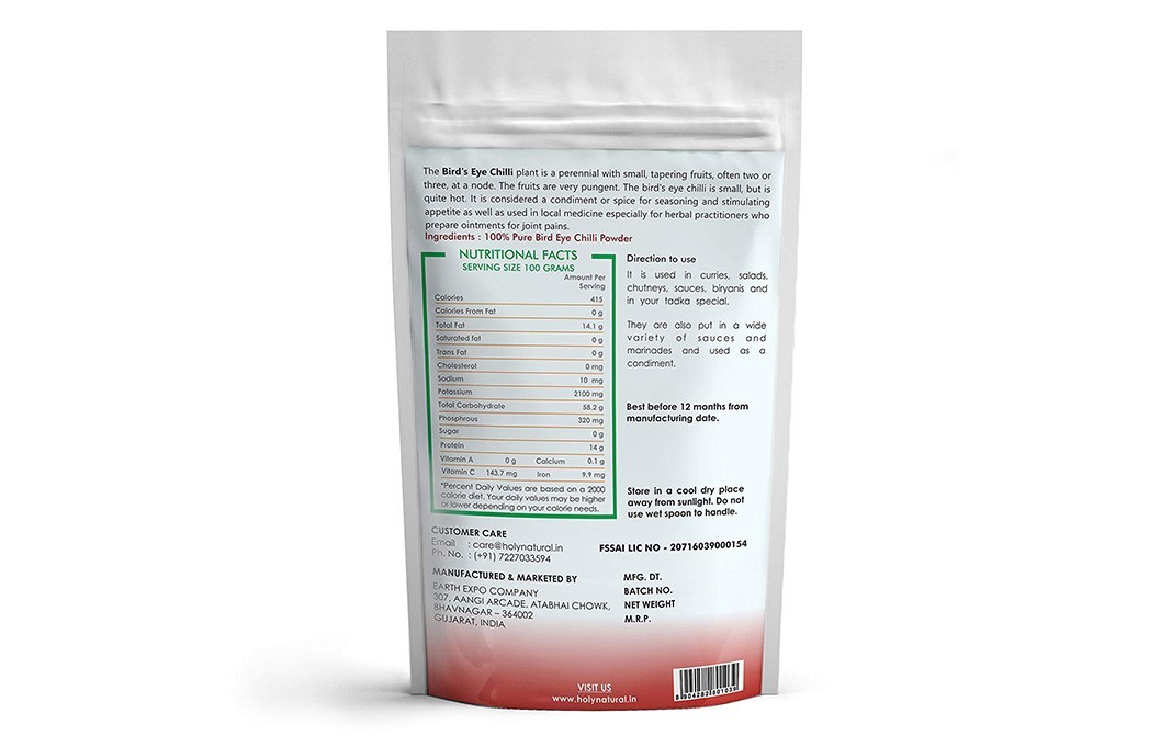 Holy Natural Bird Eye Chilli Powder    Pack  100 grams